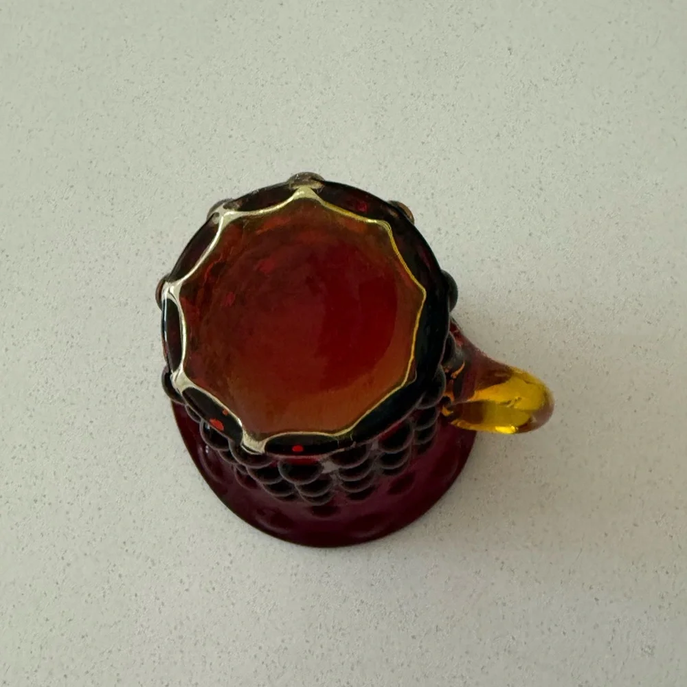 Glows! MCM Vintage Kanawha Amberina‎ Hobnail Small Pitcher Applied Handle 3.5